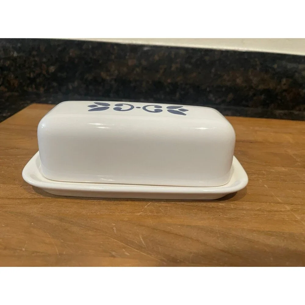 Pfaltzgraff blue tulip stoneware covered butter dish